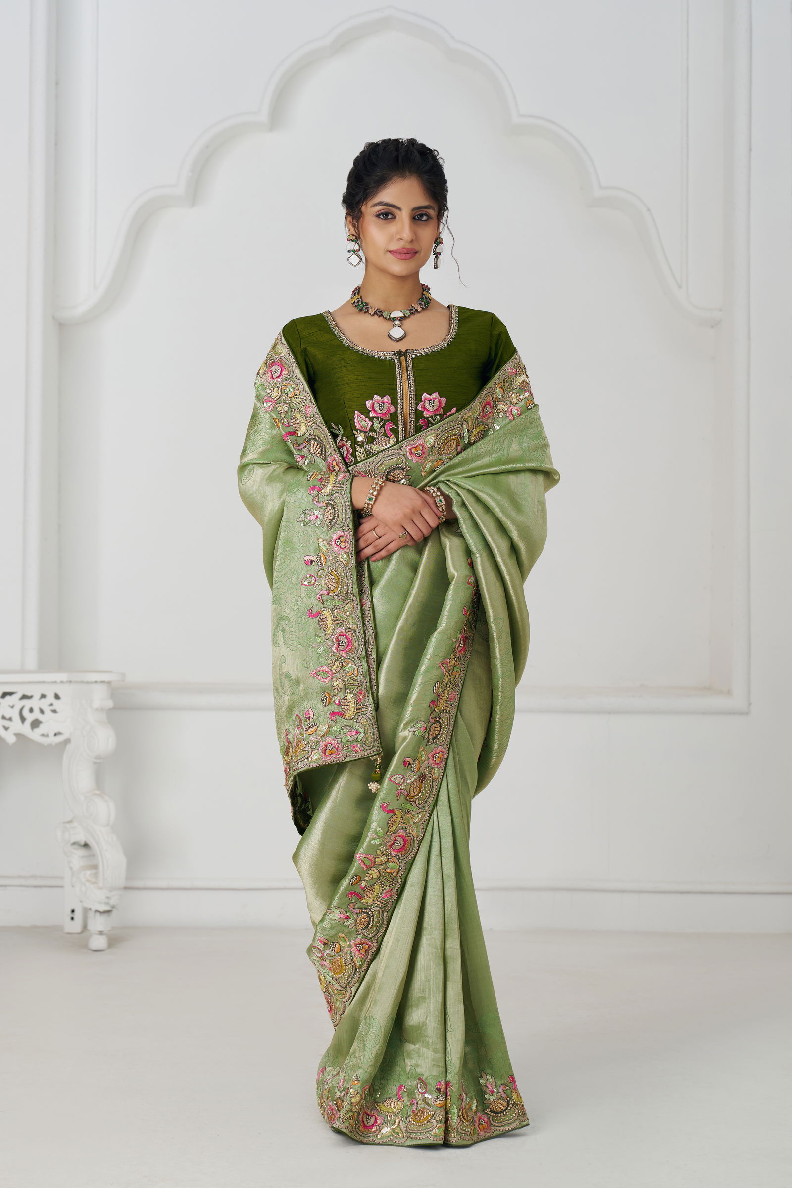 Kf 111 Mehendi Color Pure Dola Viscouse Silk Saree Wholesale Clothing Distributors In India
